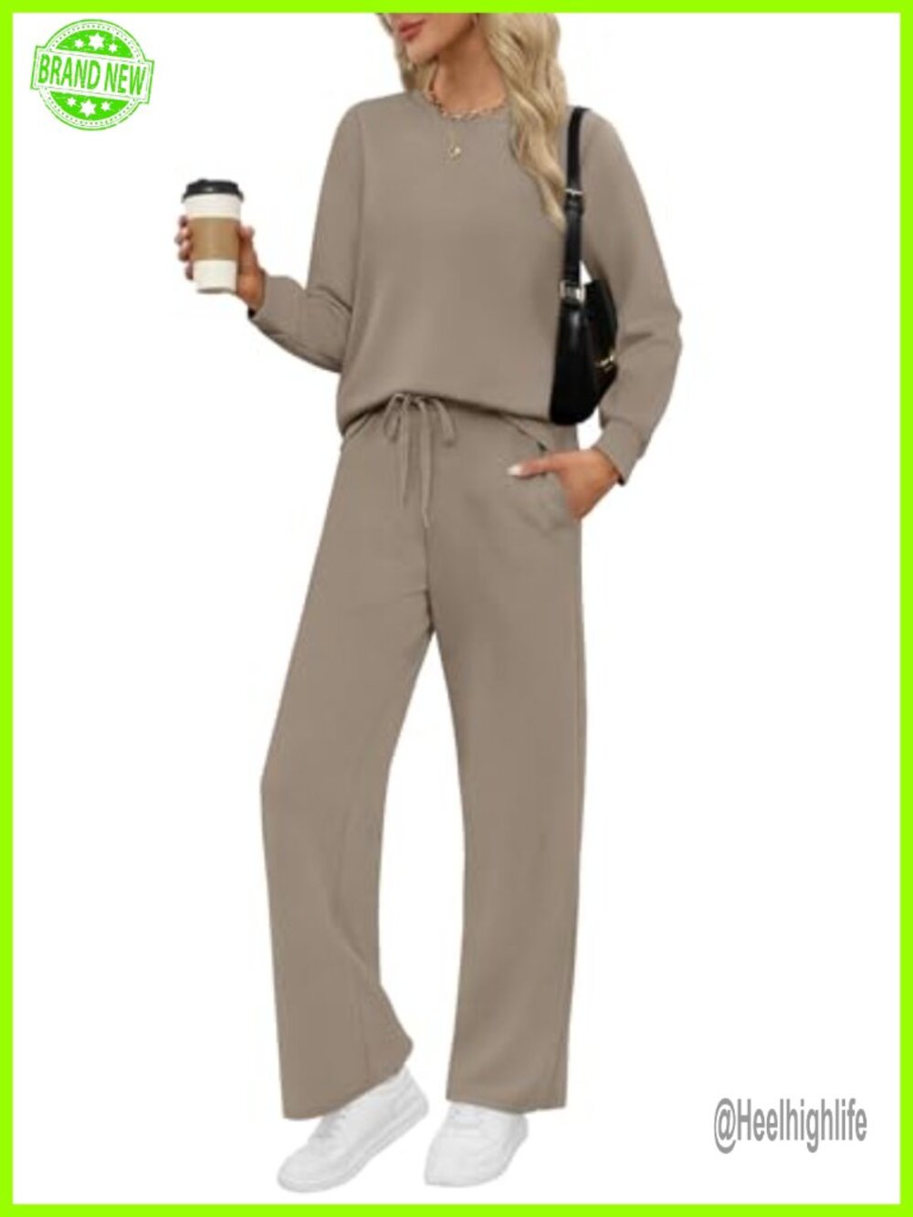 Lounge Set 2 Piece Tracksuit Wide Leg Pants Long Sleeve Top